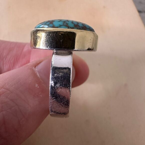Vintage 18k Sterling Mix Metal Turquoise Ring - Picture 4 of 9
